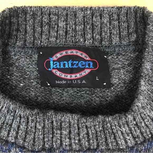 VTG Jantzen Wool Sweater Crewneck Gray Multicolor Made In USA EUC - Picture 3 of 11